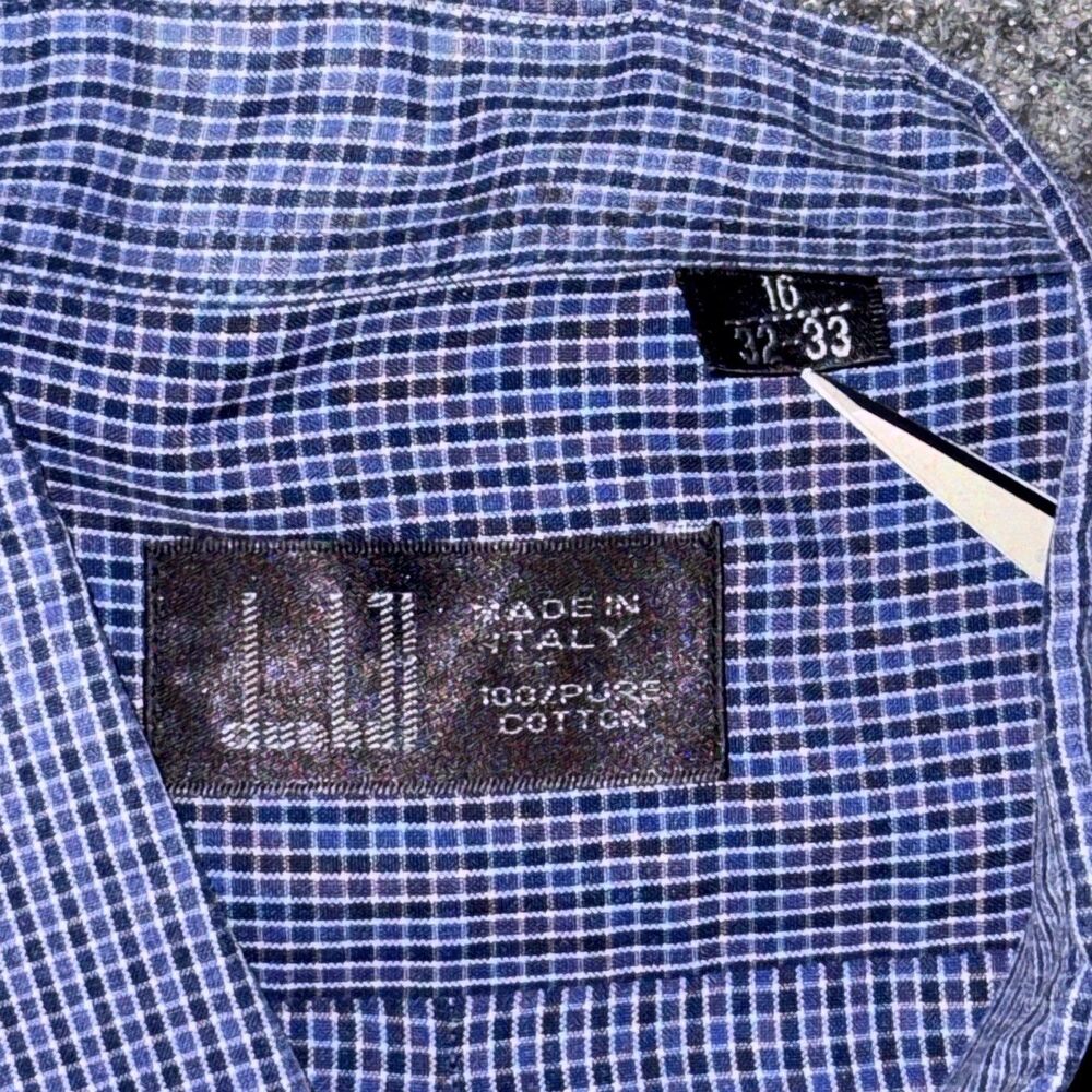 Dunhill Mens Shirt 16 32/33 Blue Check Button Down Made Italy Logo - Picture 7 of 7